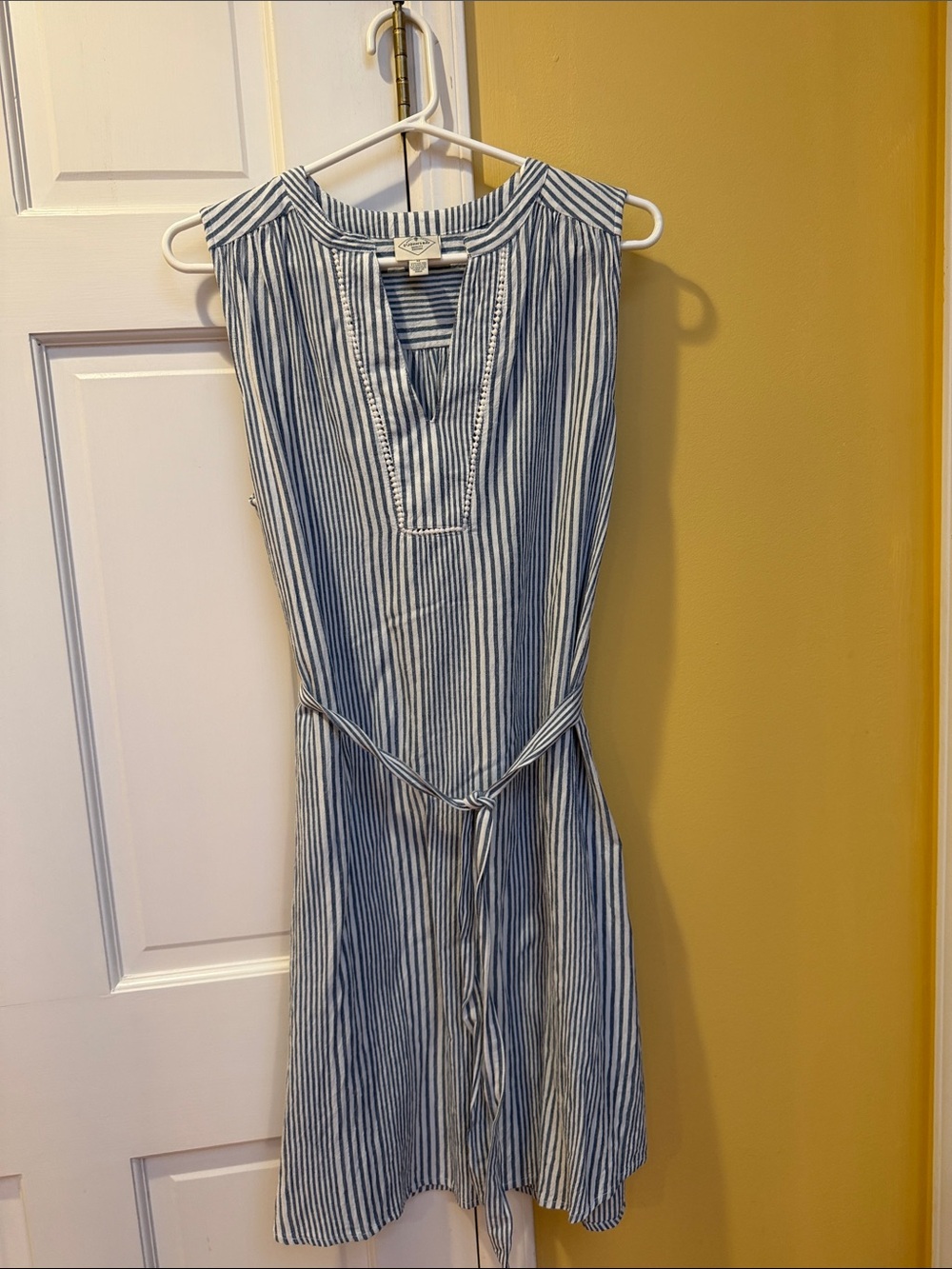 St John’s Bay Blue-White Striped Tie-Waist Dress, medium